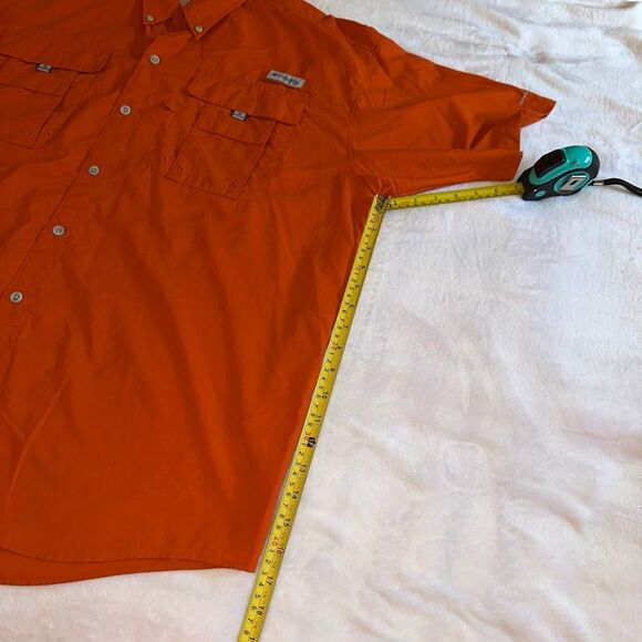 Columbia PFG Mens XL Short Sleeve Button Down Collared Shirt Orange EUC - Picture 9 of 10